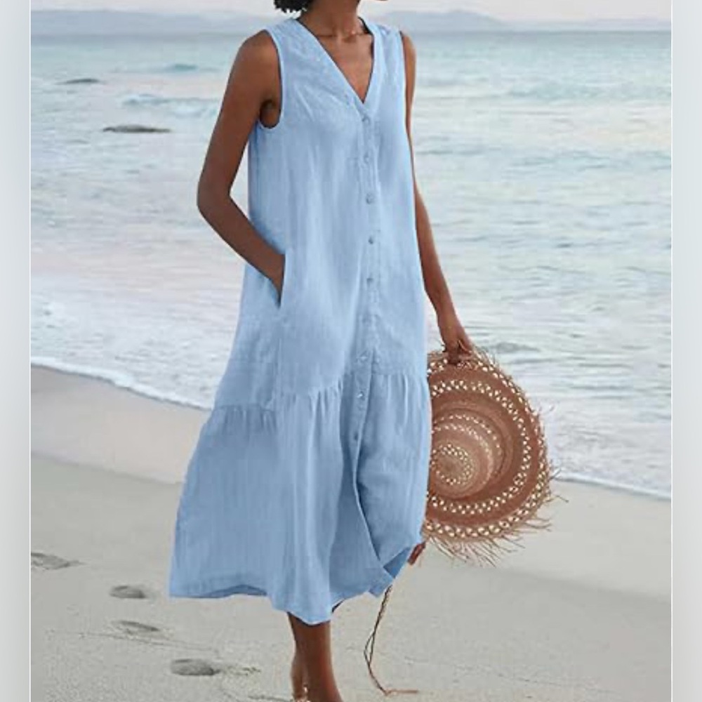 Nwt Light Blue Sleeveless Button-Down Dress s.L